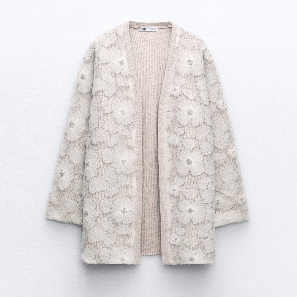 ZARA CONTRAST KNIT PEARL COATIGAN